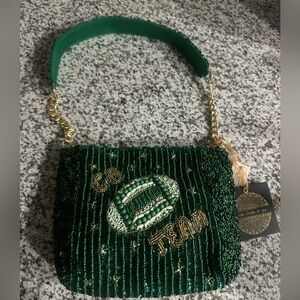 New GO football game day beaded handbag, Green gold white!!